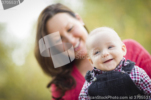 Image of Little Baby Boy Having Fun With Mommy Outdoors