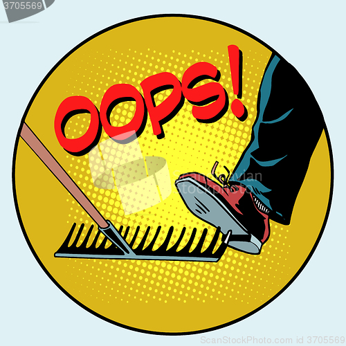 Image of To step on a rake. Failure and problems pop art retro style