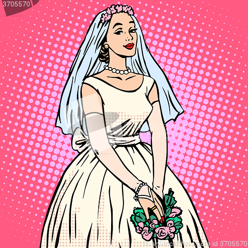 Image of Bride in white wedding dress pop art retro style