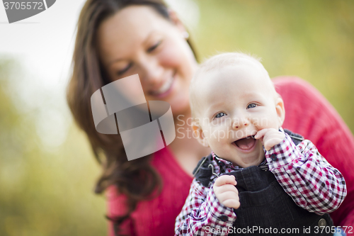 Image of Little Baby Boy Having Fun With Mommy Outdoors