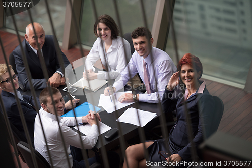 Image of top view of business people group on meeting