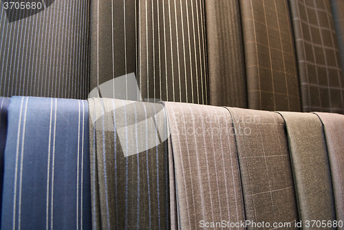 Image of Various suit fabrics close-up