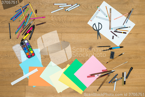 Image of Painting Tools On Wooden Table