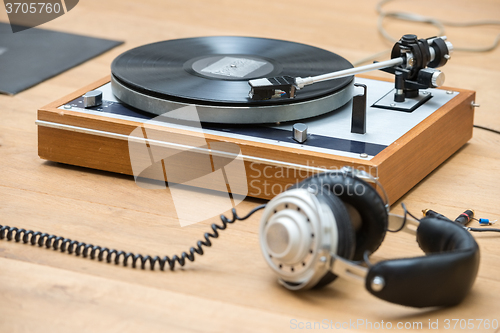 Image of Closeup Of Turntable And Headphones