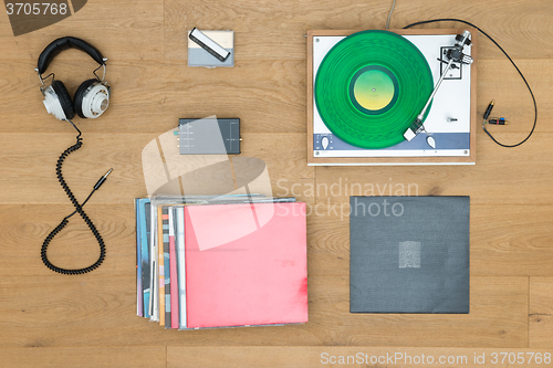 Image of Turntable With Headphones On Table