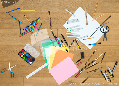 Image of Art And Craft Tools On Wooden Table