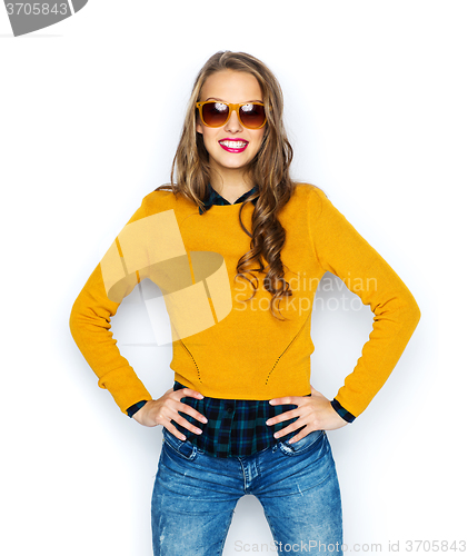 Image of happy young woman or teen girl in casual clothes