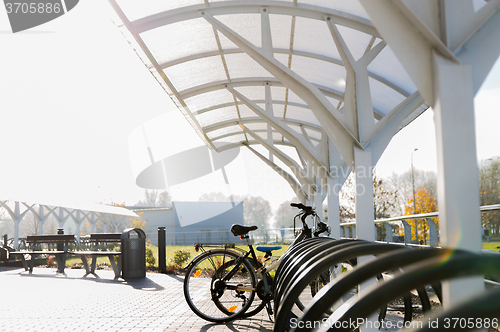 Image of close up of bicycle street parking outdoors