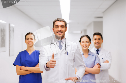 Image of medics or doctors at hospital showing thumbs up