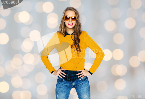 Image of happy young woman or teen girl in casual clothes