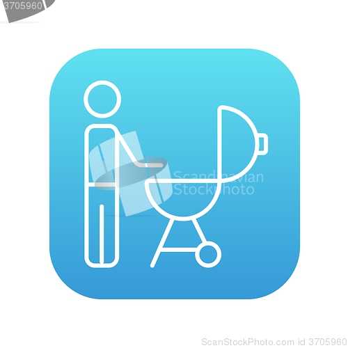 Image of Man at barbecue grill line icon.
