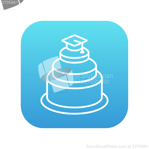 Image of Graduation cap on top of cake line icon.