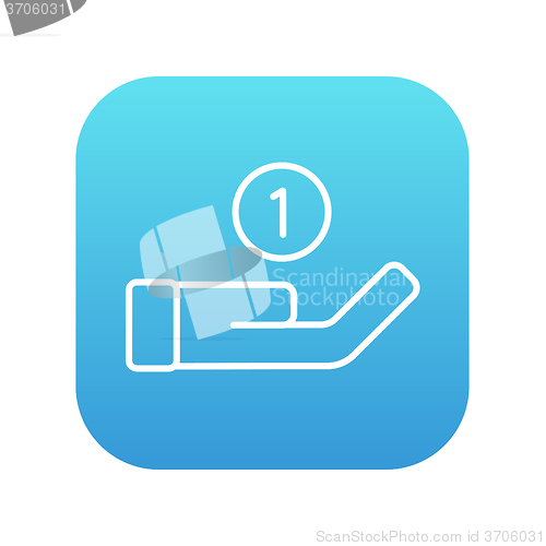 Image of Hand and one coin line icon.