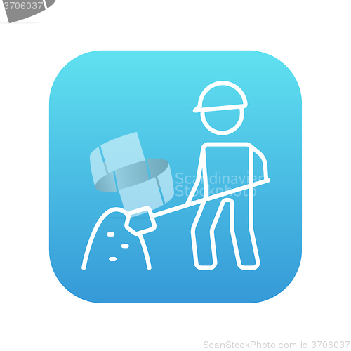 Image of Man with shovel and hill of sand line icon.