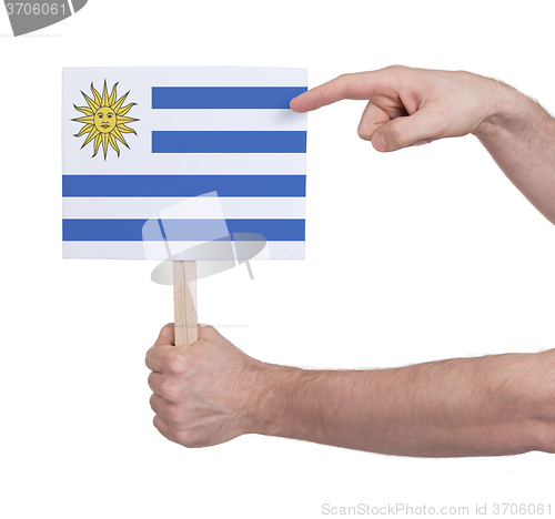 Image of Hand holding small card - Flag of Uruguay