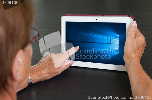 Image of HEERENVEEN, NETHERLANDS, June 6, 2015: Tablet computer with Wind