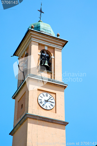 Image of ancien clock tower in italy europe  bell