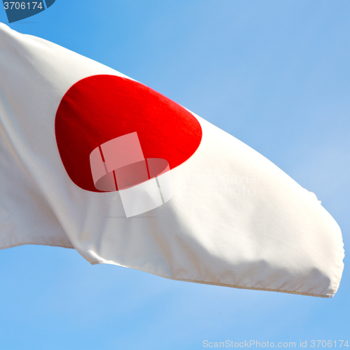 Image of japanb waving flag in the blue sky bcolour and wave