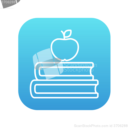 Image of Books and apple on top line icon.