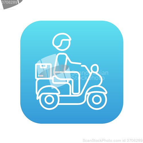 Image of Man carrying goods on bike line icon.