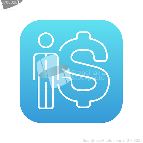 Image of Businessman standing beside the dollar symbol line icon.