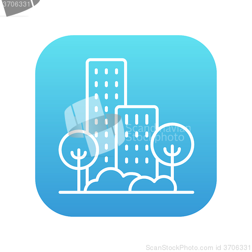 Image of Residential building with trees line icon.