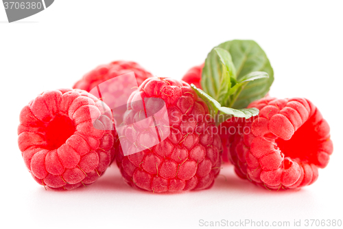 Image of Raspberries with leaves