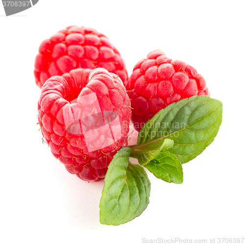 Image of Raspberries with leaves