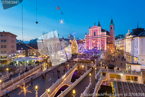 Image of Preseren\'s square for Christmas, Ljubljana, Slovenia.