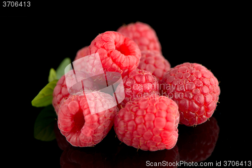 Image of Raspberries with leaves