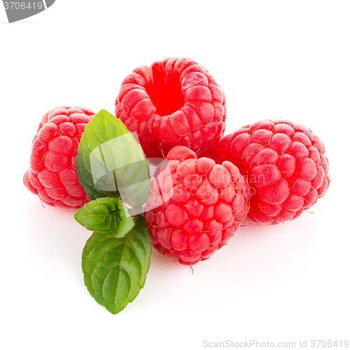 Image of Raspberries with leaves