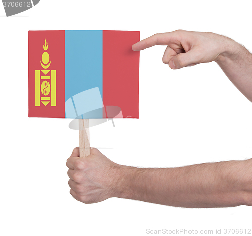 Image of Hand holding small card - Flag of Mongolia