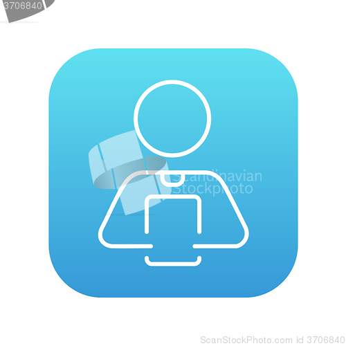 Image of Man holding digital tablet line icon.
