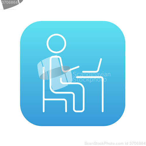 Image of Businessman working at his laptop line icon.