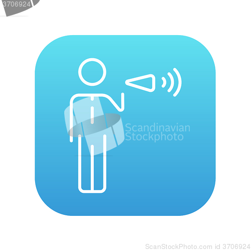 Image of Businessman with megaphone line icon.