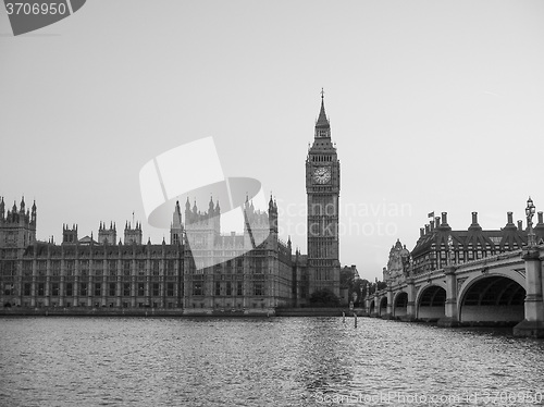 Image of Black and white Houses of Parliament in London