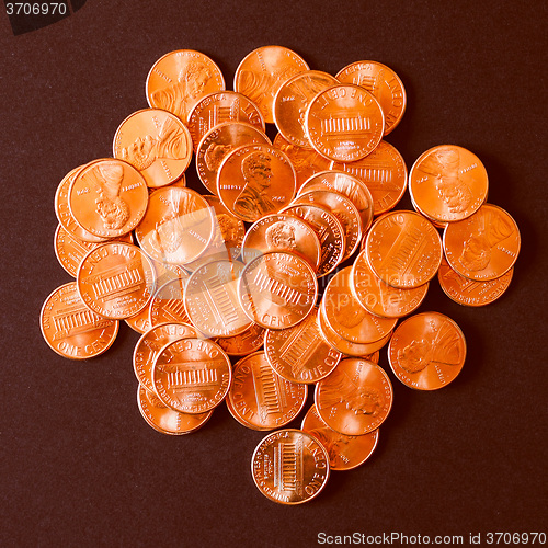 Image of Retro look Dollar coins 1 cent wheat penny cent