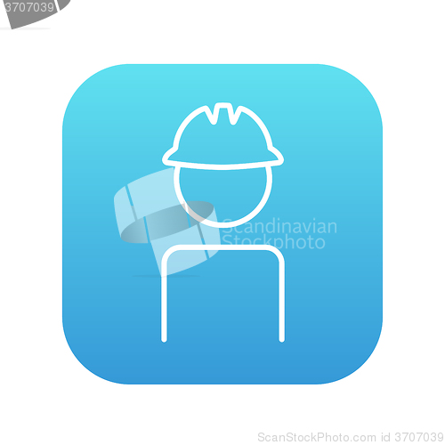 Image of Worker wearing hard hat line icon.