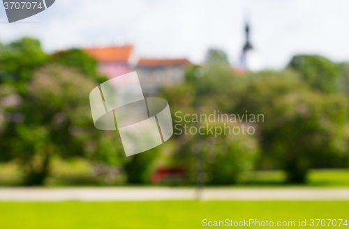 Image of blurred summer old city and park background