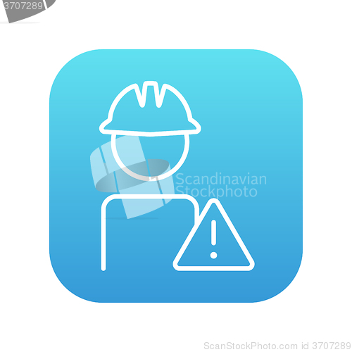 Image of Worker with caution sign line icon.