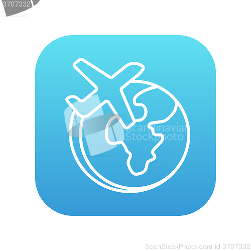 Image of Airplane flying around the world line icon.