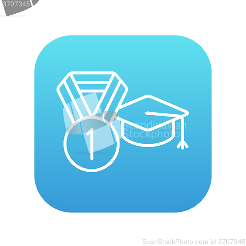 Image of Graduation cap with medal line icon.