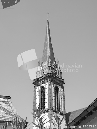 Image of Black and white St Elizabeth church in Darmstadt