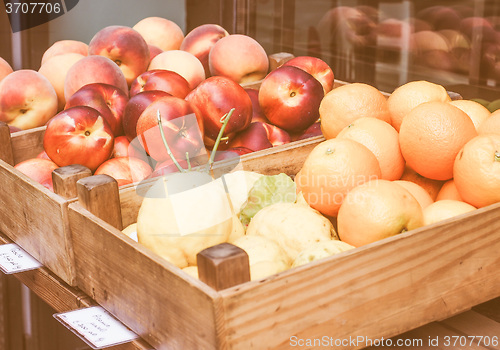 Image of Retro looking Fruit on a market shelf