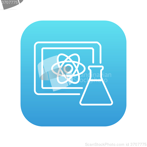 Image of Atom sign drawn on board and flask line icon.