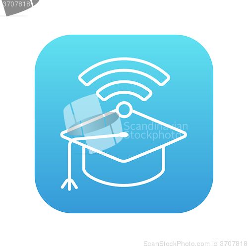 Image of Graduation cap with wi-fi sign line icon.