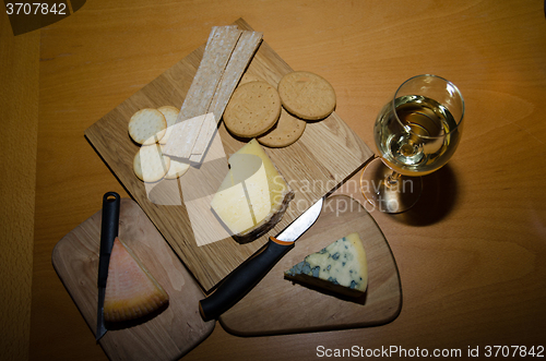 Image of Cheese selection with white wine