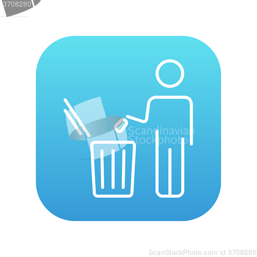 Image of Man throwing garbage in a bin line icon.