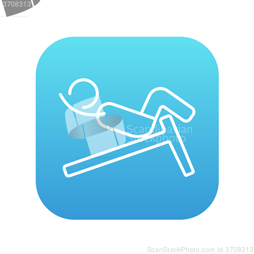 Image of Man doing crunches on incline bench line icon.