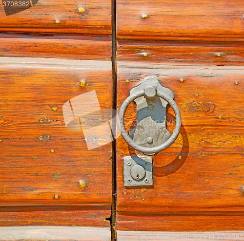 Image of europe old in  italy  antique close brown door and rusty lock  c